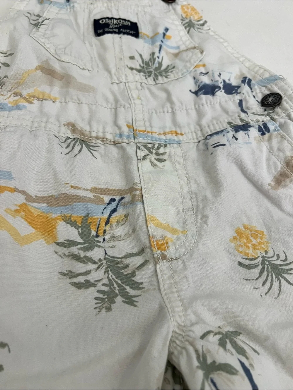 OshKosh B'gosh Cream Tropical Print Toddler 100% Cotton Overalls Size 18 Months